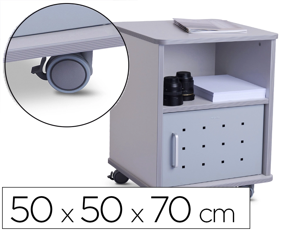 [169543] Mesa auxiliar rocada rd-4030 para fotocopiadoras/fax melamina con ruedas y puerta metalica gris 47x49x68 cm