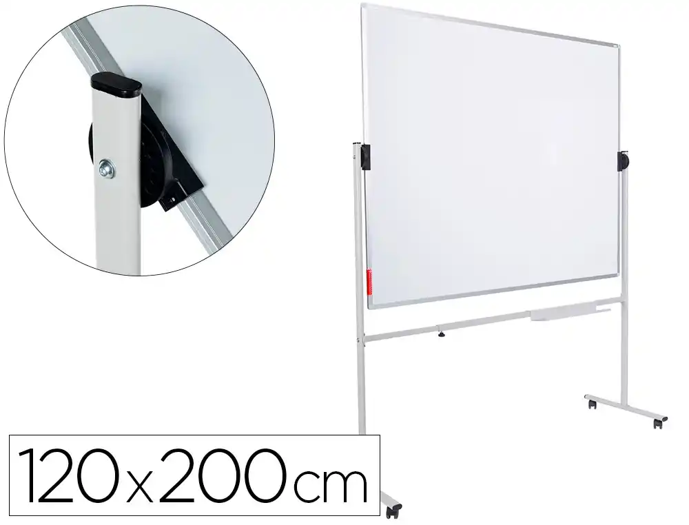 [169521] Pizarra blanca rocada acero lacado magnetico marco aluminio doble cara volteable 120x200 cm