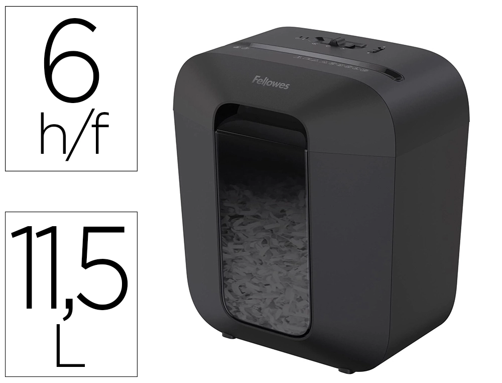 Destructora de documentos fellowes lx25 capacidad 6h seguridad p4 grapas clips y tarjetas papelera 11,5 l