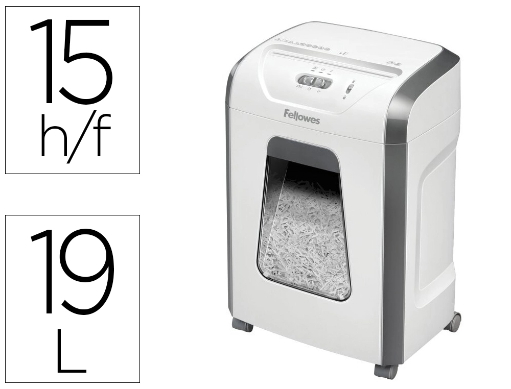 [169486] Destructora de documentos fellowes 15c capacidad 15h seguridad p4 grapas clips y tarjetas papelera 19 l