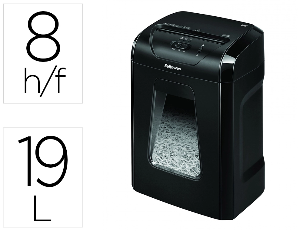 [169485] Destructora de documentos fellowes 12c capacidad 8h seguridad p4 grapas clips y tarjetas papelera 19 l