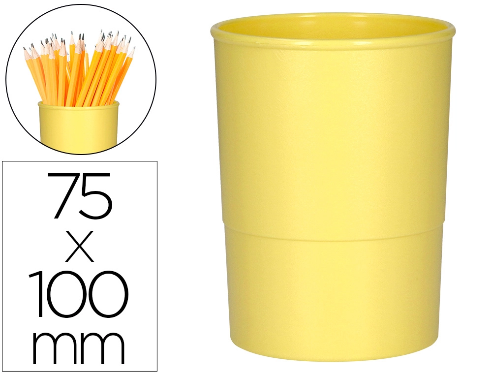 [169180] Cubilete portalapices q-connect amarillo pastel opaco plastico diametro 75 mm alto 100 mm