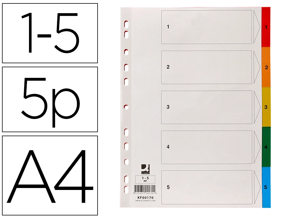 [168913] Separador q-connect plastico juego de 5 separadores din a4 multitaladro