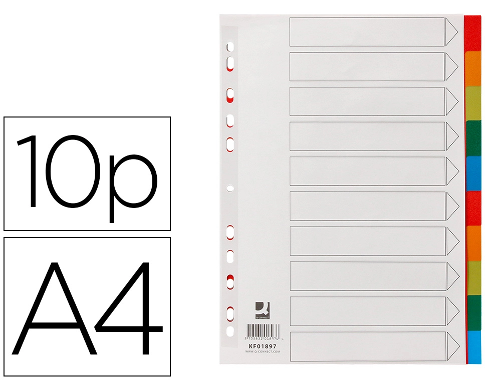 [168912] Separador q-connect plastico juego de 10 separadores din a4 multitaladro