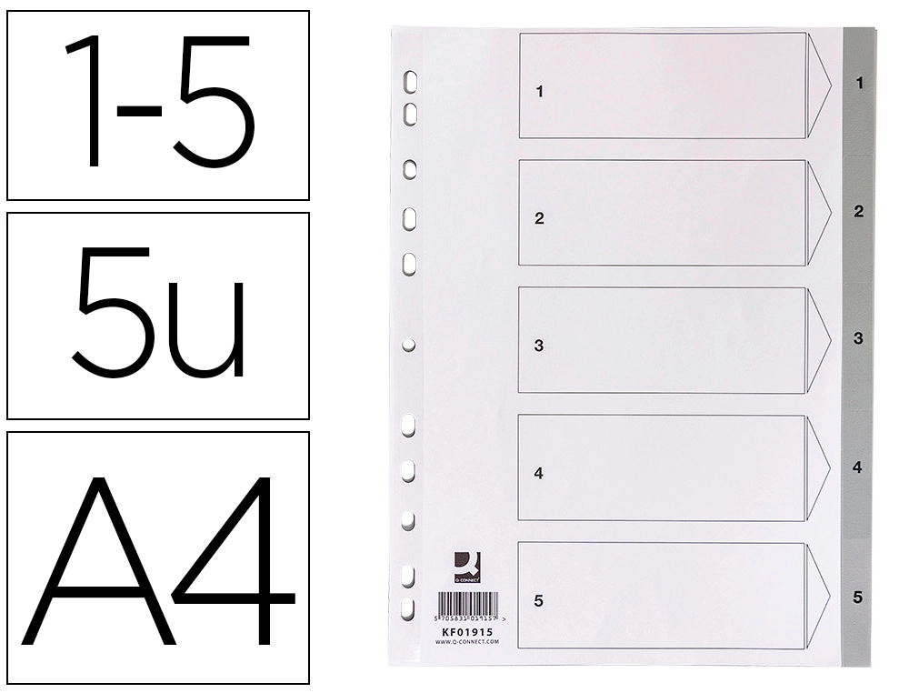 [168907] Separador numerico q-connect plastico 1-5 juego de 5 separadores din a4 multitaladro