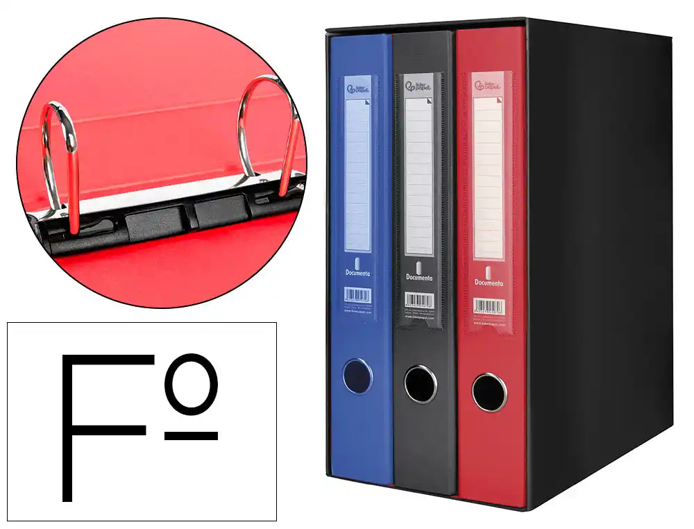 [168339] Modulo liderpapel 3 archivadores folio 2 anillas mixtas 40mm colores surtidos