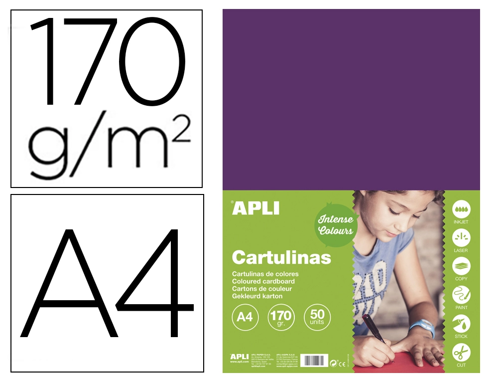 [168190] Cartulina apli din a4 170g/m2 morado paquete de 50 hojas