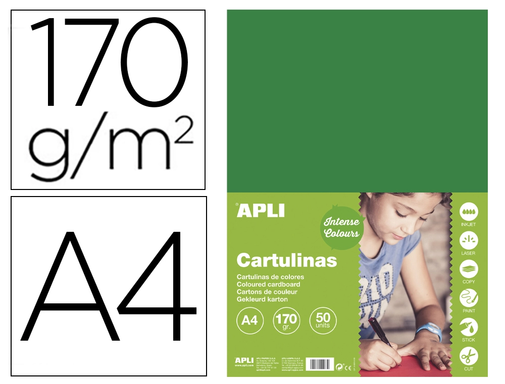 [168189] Cartulina apli din a4 170g/m2 verde oscuro paquete de 50 hojas