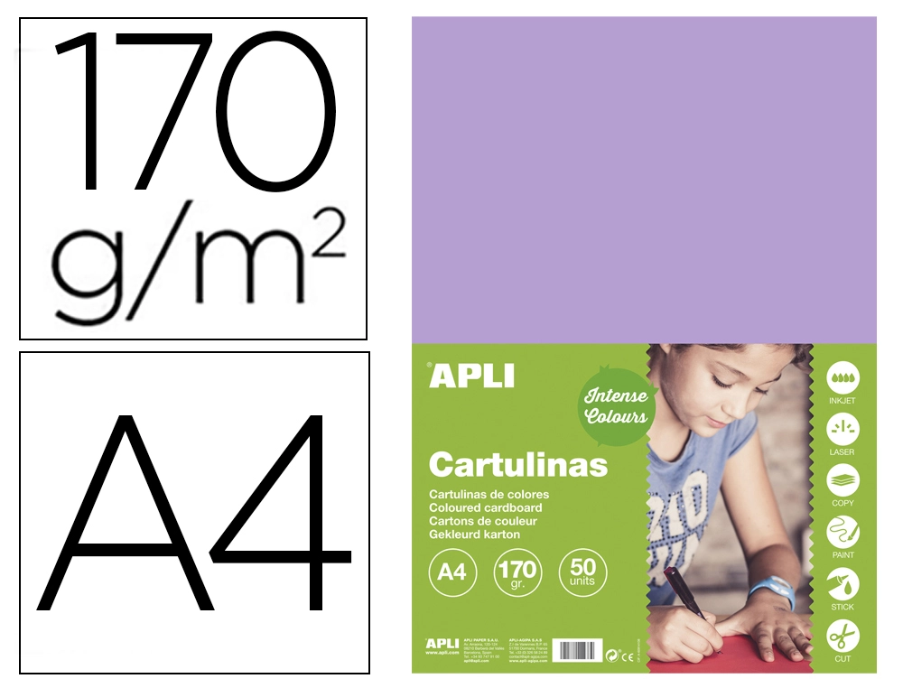 [168188] Cartulina apli din a4 170g/m2 violeta paquete de 50 hojas