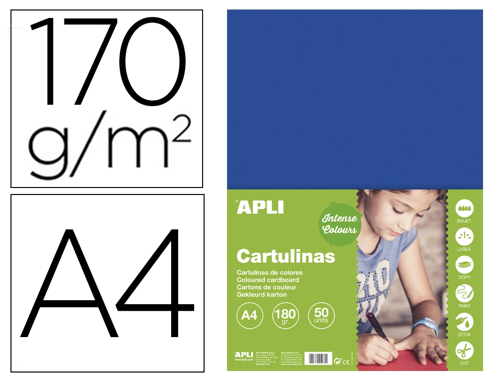 [168187] Cartulina apli din a4 170g/m2 azul oscuro paquete de 50 hojas
