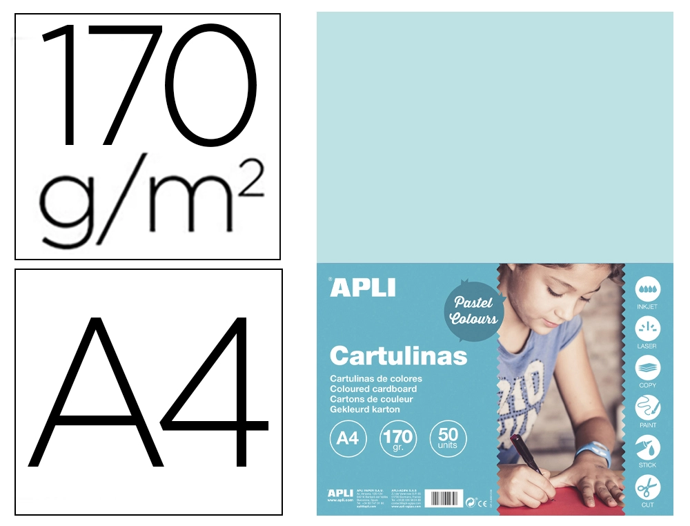 [168180] Cartulina apli din a4 170g/m2 azul claro paquete de 50 hojas