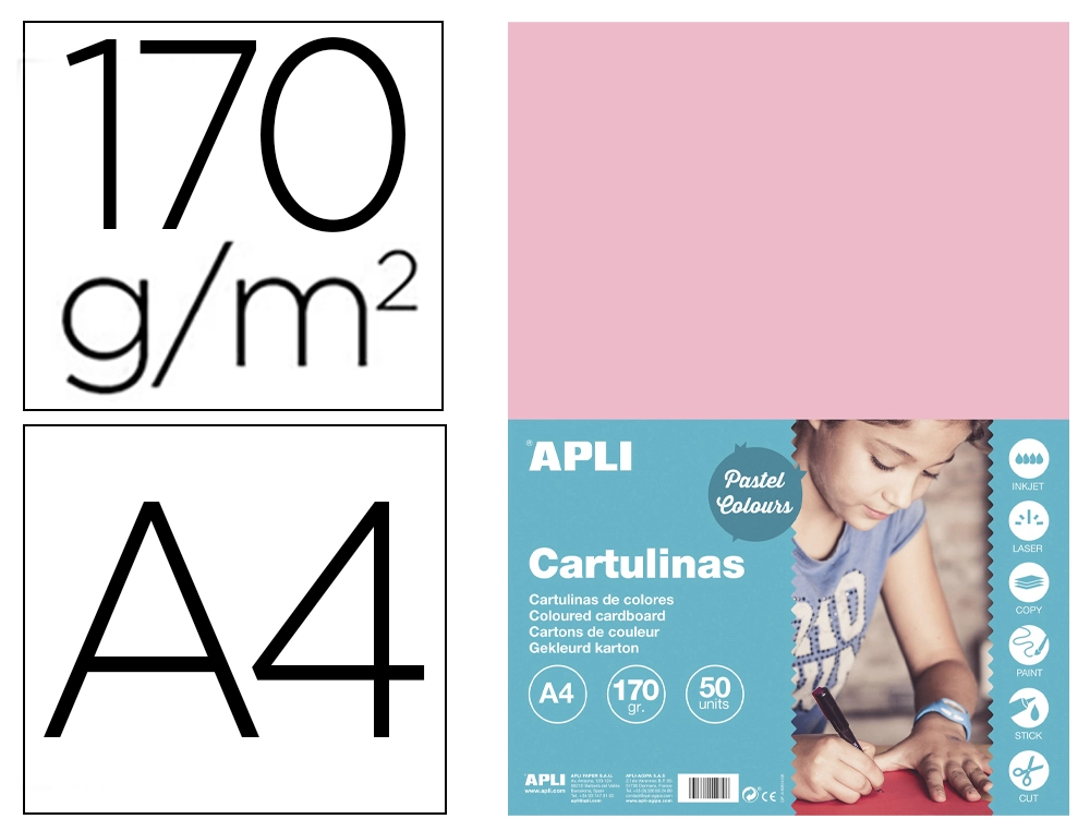 [168179] Cartulina apli din a4 170g/m2 rosa paquete de 50 hojas