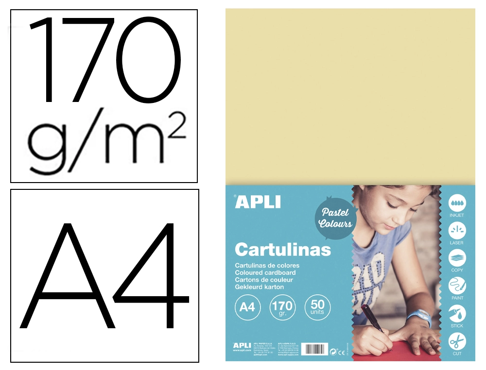 [168177] Cartulina apli din a4 170g/m2 crema paquete de 50 hojas