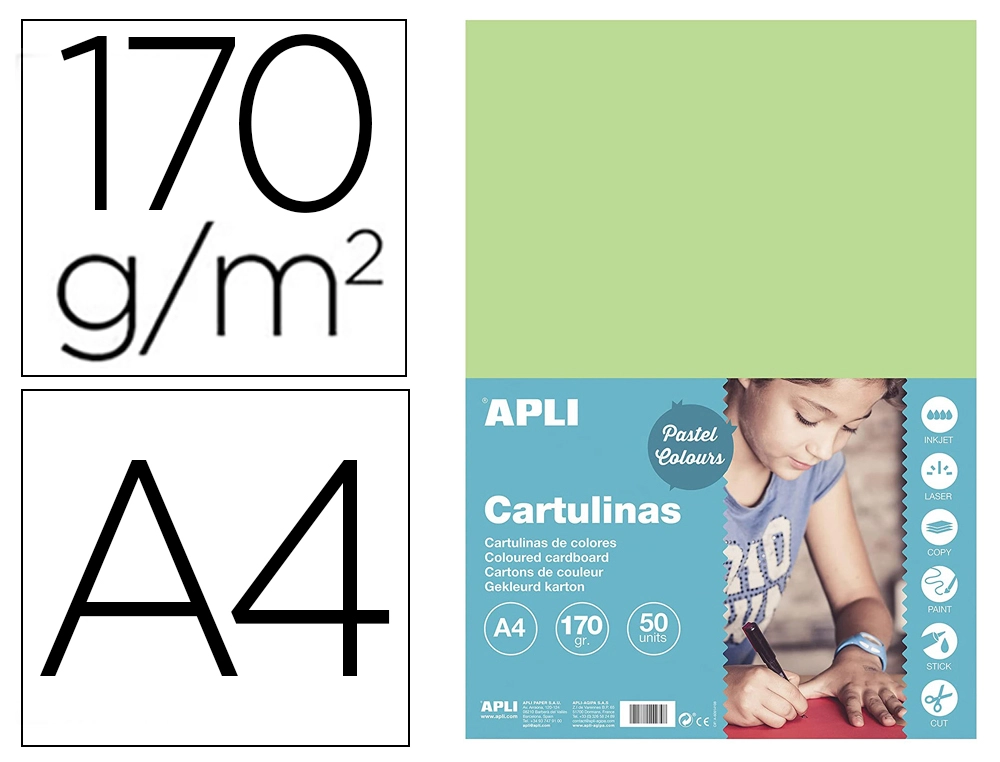 [168176] Cartulina apli din a4 170g/m2 verde claro paquete de 50 hojas