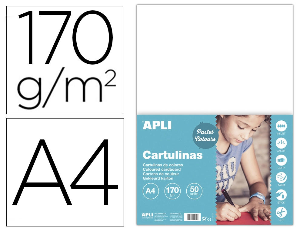 [168174] Cartulina apli din a4 170g/m2 blanco paquete de 50 hojas