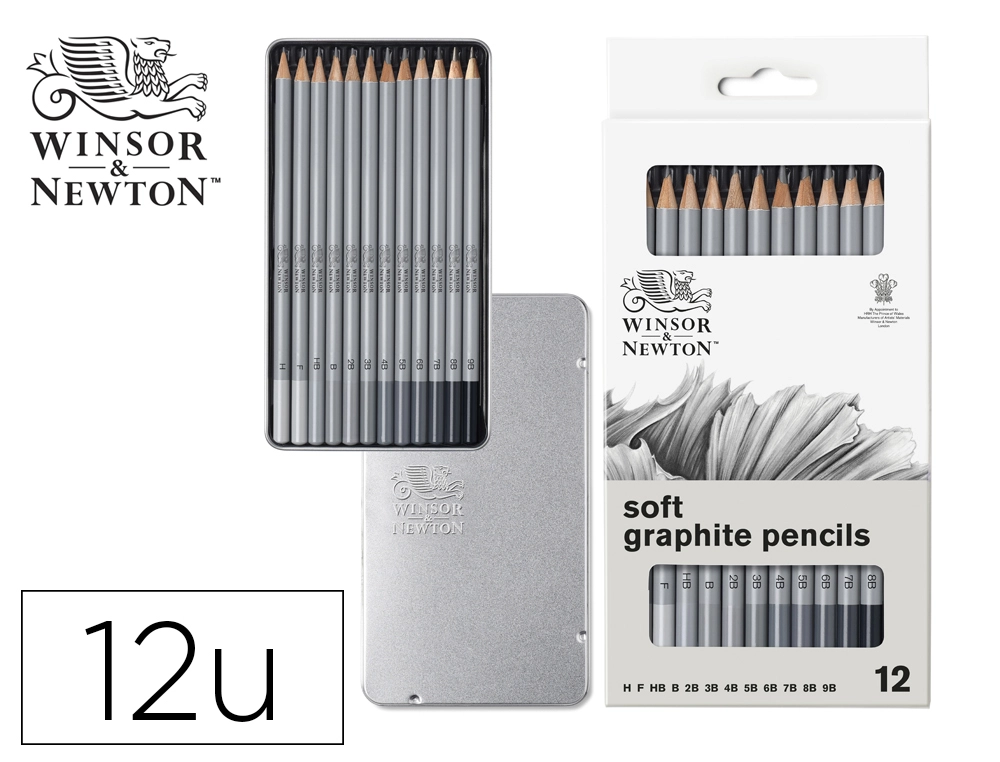 [168074] Lapices de grafito soft winsor&newton studio coleccion caja metalica con 12 unidades graduaciones surtidas