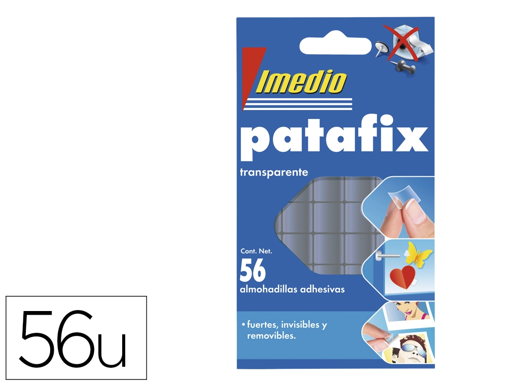 [168060] Sujetacosa imedio patafix almohadilla adhesiva transparente removible blister de 56 unidades