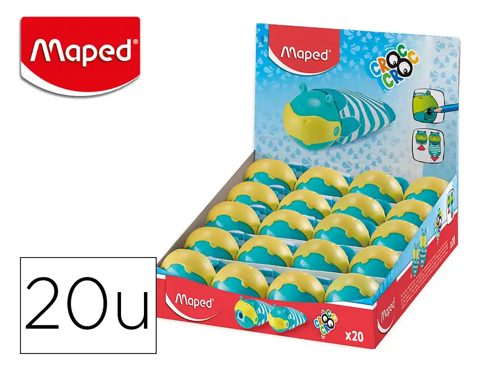 [167930] Sacapuntas maped plastico croc croc hipo 1 uso con deposito