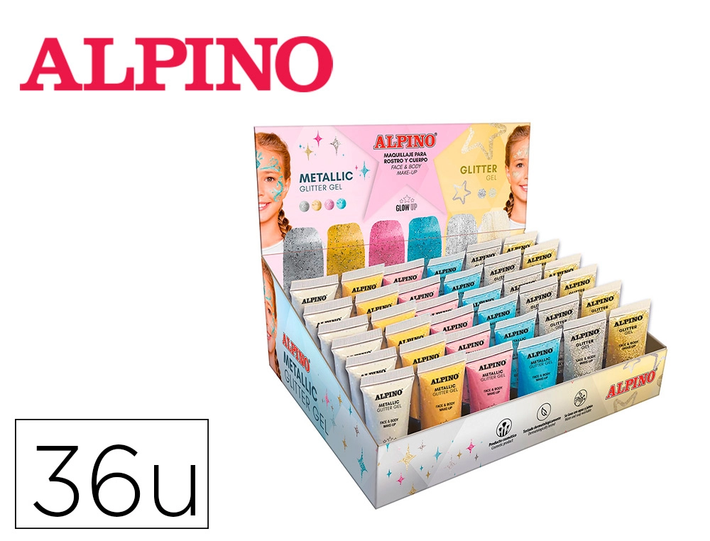 [167895] Expositor alpino gel maquillaje 24 glittter gel metalico + 12 glitter gel