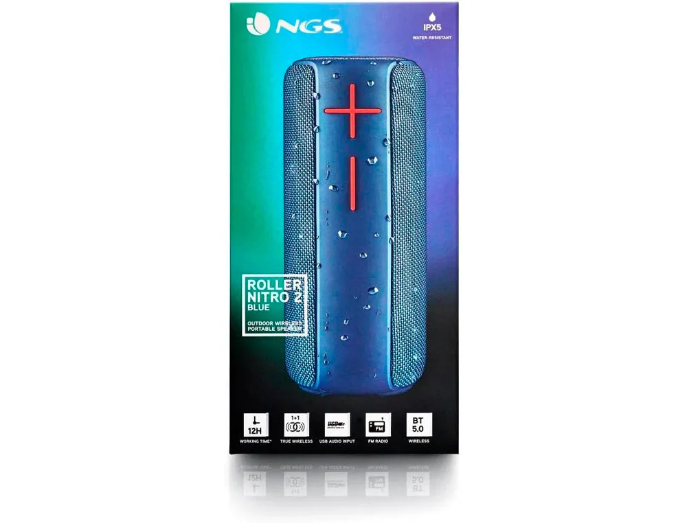 Altavoz ngs water portatil bluetooth radio fm impermeabilidad ipx5 color azul