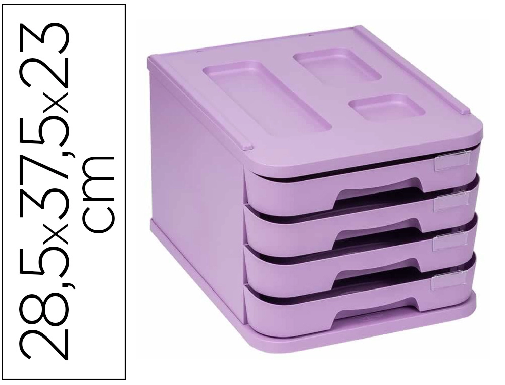 [167340] Fichero cajones de sobremesa faibo plastico 100% reciclable 4 cajones violeta pastel 28,5x37,5x23 cm
