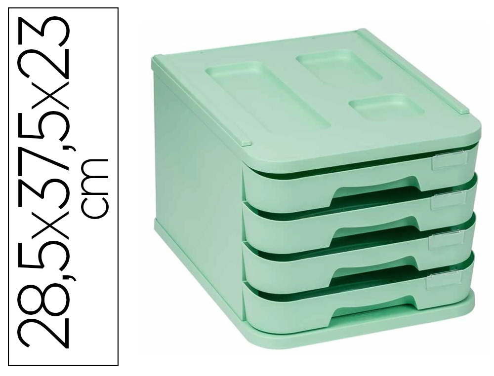 [167339] Fichero cajones de sobremesa faibo plastico 100% reciclable 4 cajones verde pastel 28,5x37,5x23 cm