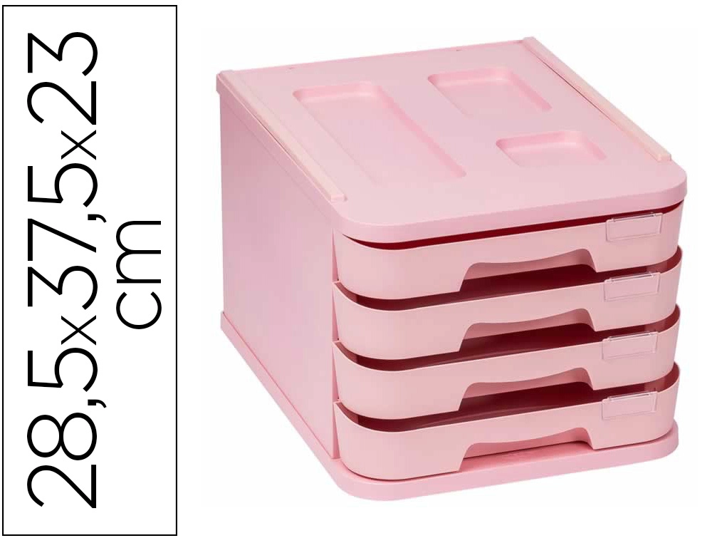 [167338] Fichero cajones de sobremesa faibo plastico 100% reciclable 4 cajones rosa pastel 28,5x37,5x23 cm