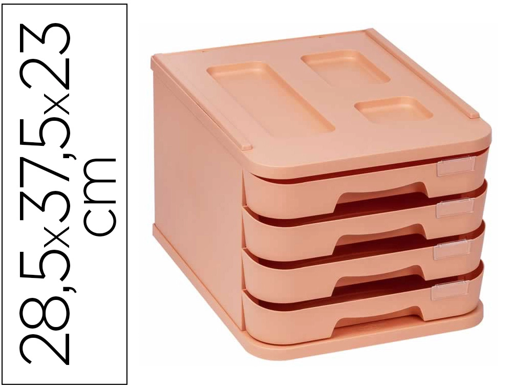 [167337] Fichero cajones de sobremesa faibo plastico 100% reciclable 4 cajones naranja pastel 28,5x37,5x23 cm