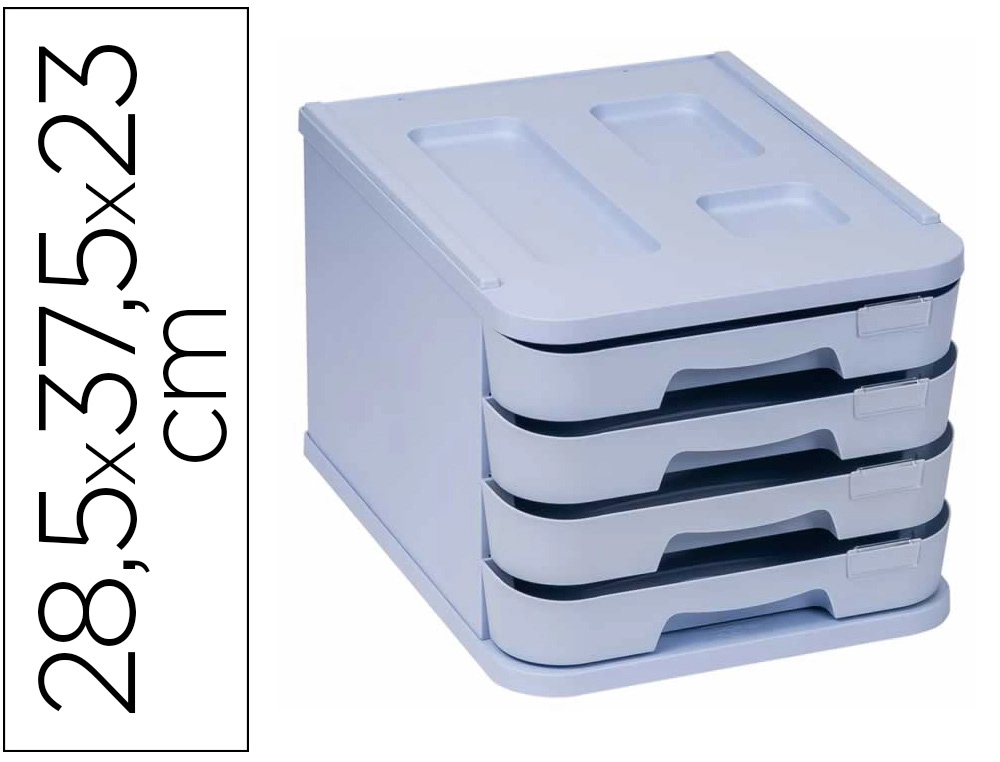 [167336] Fichero cajones de sobremesa faibo plastico 100% reciclable 4 cajones azul pastel 28,5x37,5x23 cm