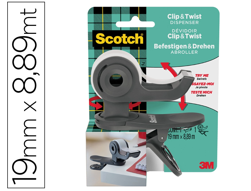 [167272] Portarrollo scotch clip & twist incluye 1 cinta scotch magic 8,89 m x 19 mm