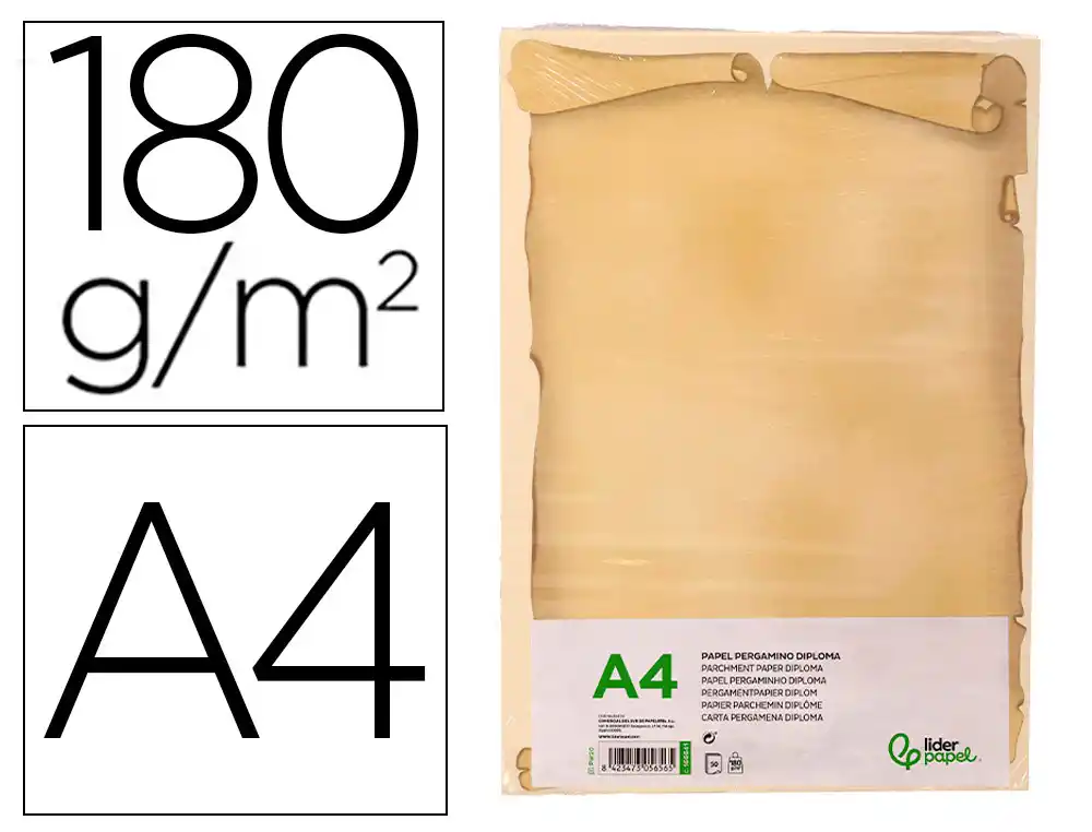 [166641] Papel pergamino liderpapel din a4 diploma 180 gr paquete de 50 hojas