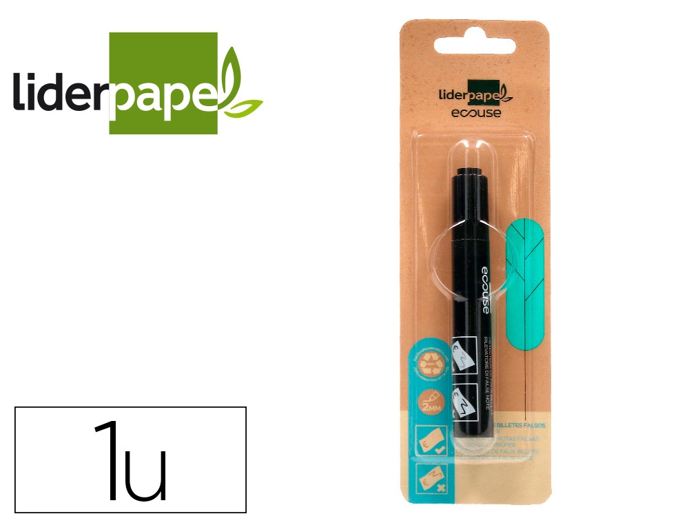 [166633] Rotulador liderpapel ecouse detector de billetes falsos cuerpo plastico 100% reciclado en blister