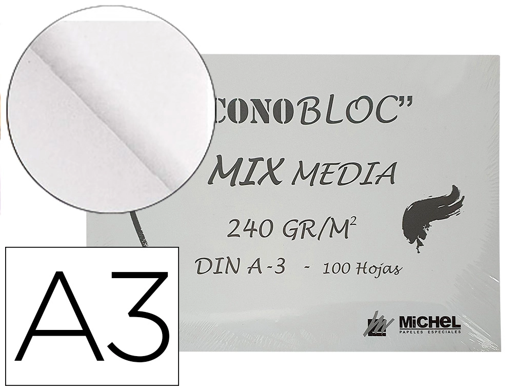 [166572] Bloc dibujo multitecnicas michel econobloc mix media din a3 encolado 100 hojas 240 gr 297x420 mm