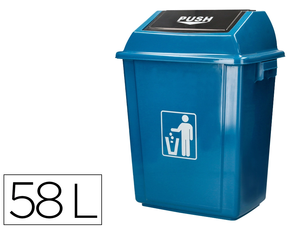 Papelera contenedor q-connect plastico con tapa de balancin 58 litros azul 470x330x760 mm