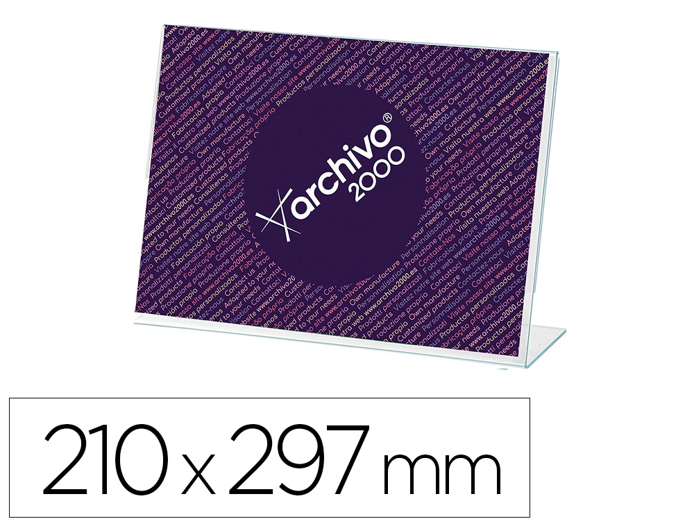 Expositor sobremesa archivo 2000 con forma l poliestireno transparente din a4 horizontal doble cara