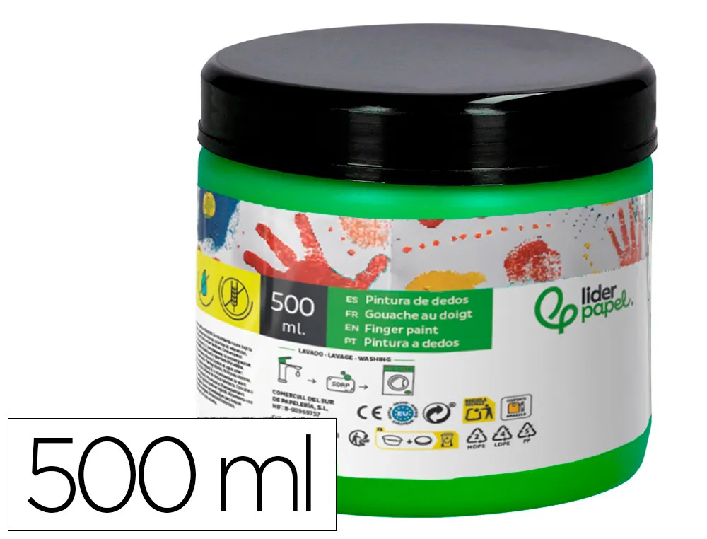 Pintura dedos liderpapel tarrina de 500 ml verde
