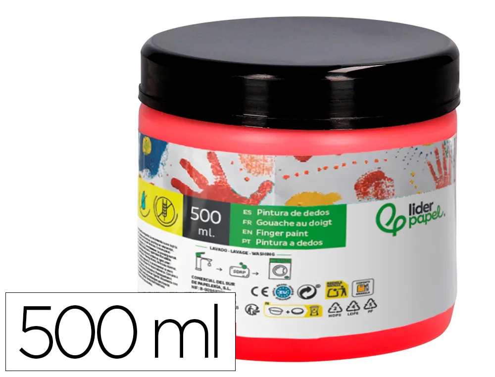 [166293] Pintura dedos liderpapel tarrina de 500 ml rojo