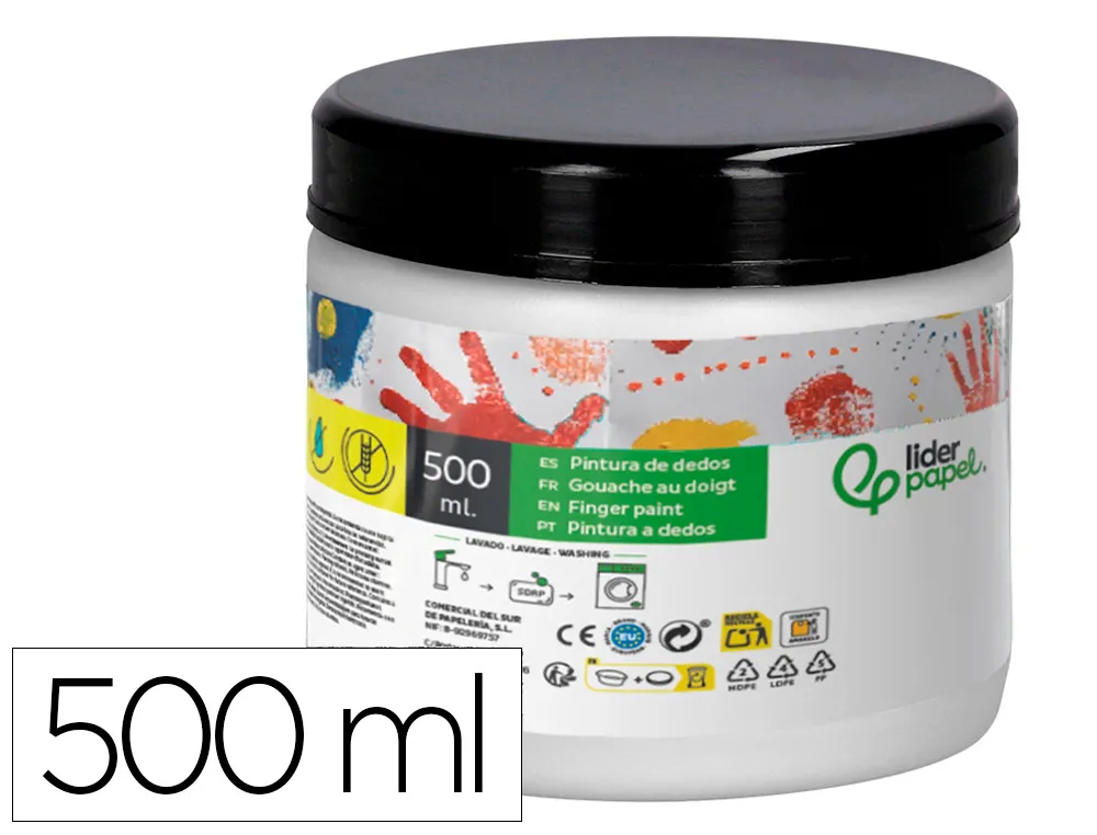 [166292] Pintura dedos liderpapel tarrina de 500 ml blanco