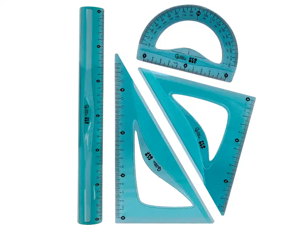 [166143] Juego escuadra 20 cm cartabon 18 cm regla 30 cm y semicirculo 10 cm liderpapel ecouse 100% pet reciclado