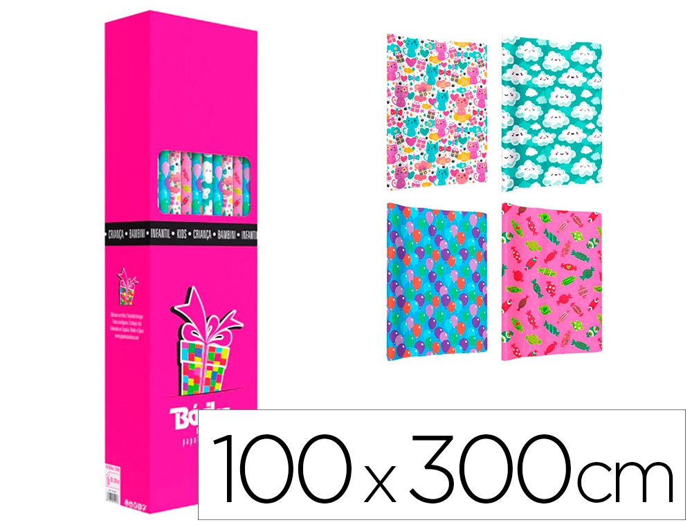 Papel de regalo basika infantil rollo ancho 1 m longitud 3 m diseños surtidos