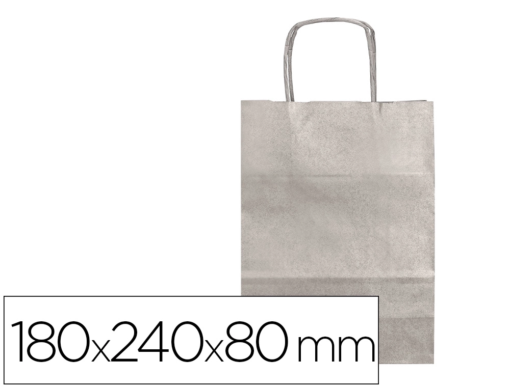 [166082] Bolsa papel q-connect kraft plata xs con asa retorcida 180x240x80 mm
