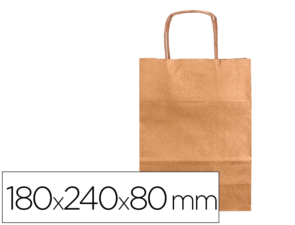 [166080] Bolsa papel q-connect kraft natural liso xs con asa retorcida 180x240x80 mm