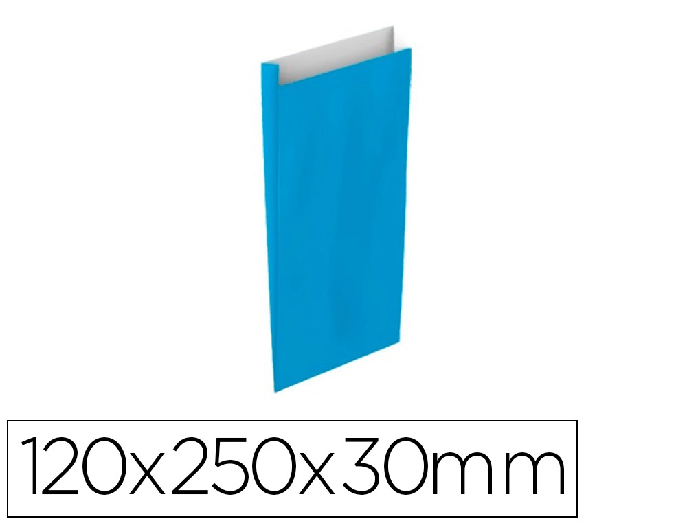 Sobre papel basika celulosa celeste con fuelle xs 120x250x30 mm paquete de 25 unidades