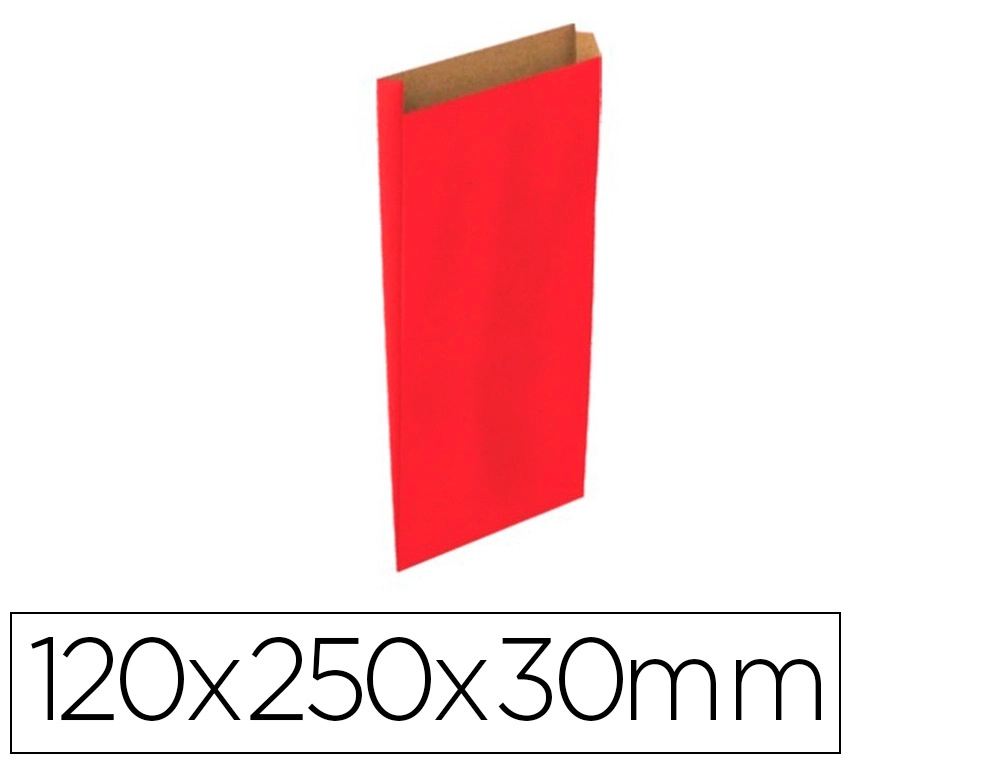[166066] Sobre papel basika kraft rojo con fuelle xs 120x250x30 mm paquete de 25 unidades