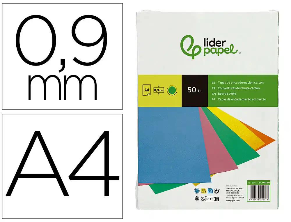 [166059] Tapa encuadernacion liderpapel carton a4 0,9mm verde fluor paquete de 50 unidades