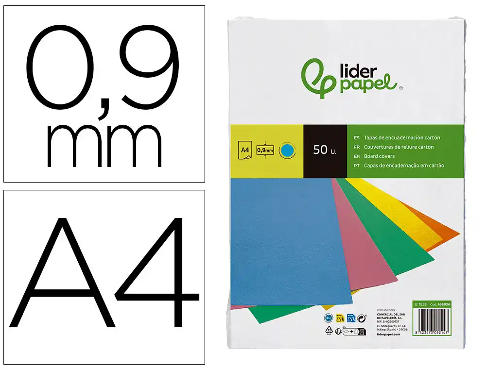 [166056] Tapa encuadernacion liderpapel carton a4 0,9mm azul fluor paquete de 50 unidades