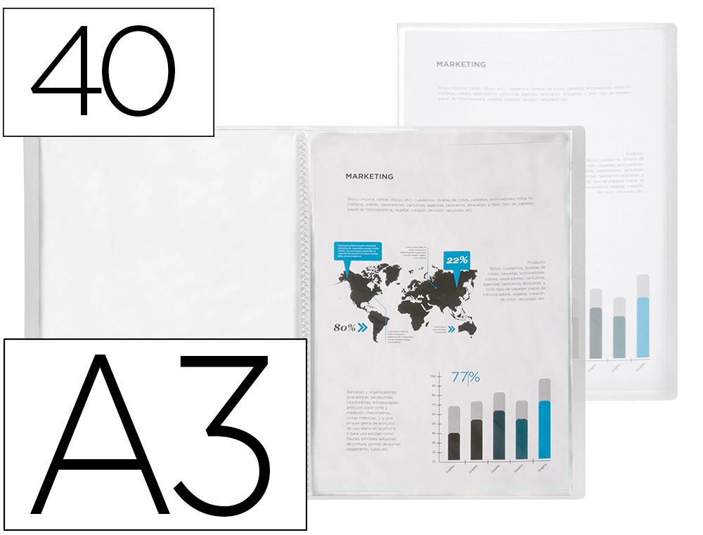 [165936] Carpeta liderpapel escaparate 40 fundas polipropileno din a3 transparente translucido