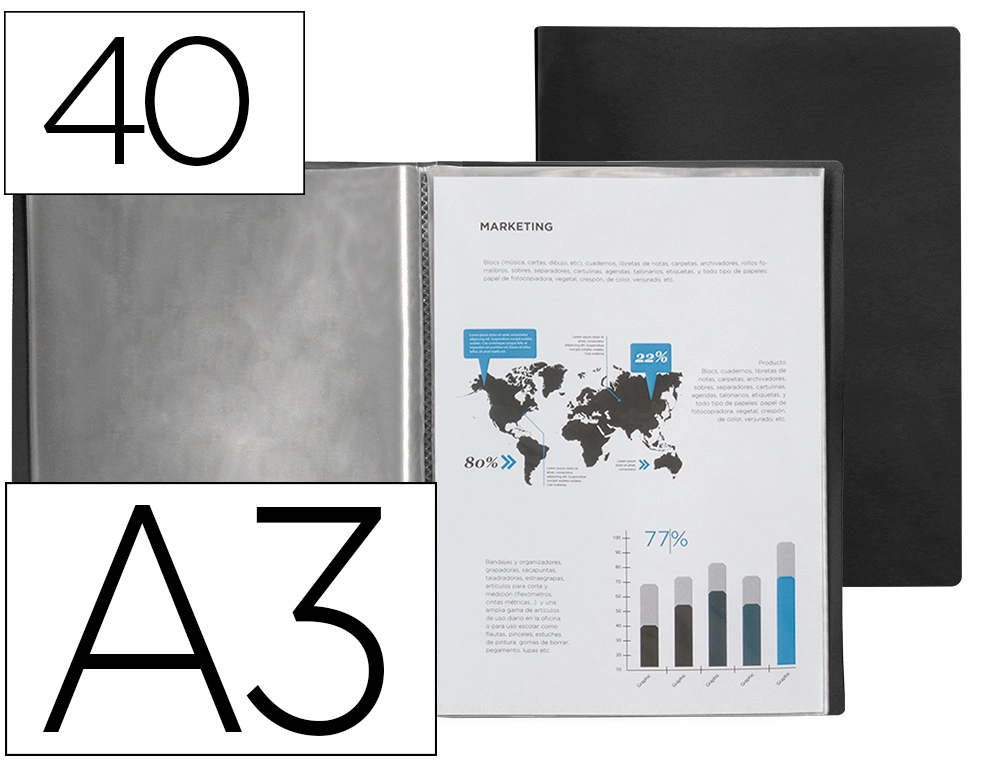 [165935] Carpeta liderpapel escaparate 40 fundas polipropileno din a3 negro opaco