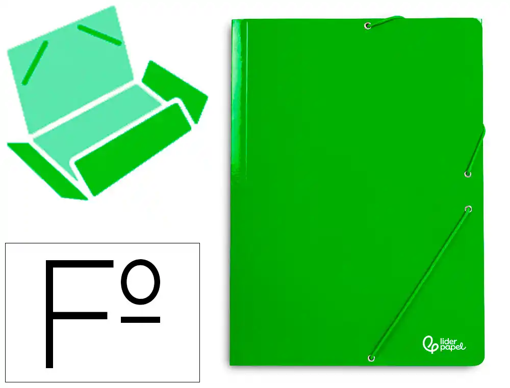 [165929] Carpeta liderpapel gomas tres solapas carton plastificado folio color verde