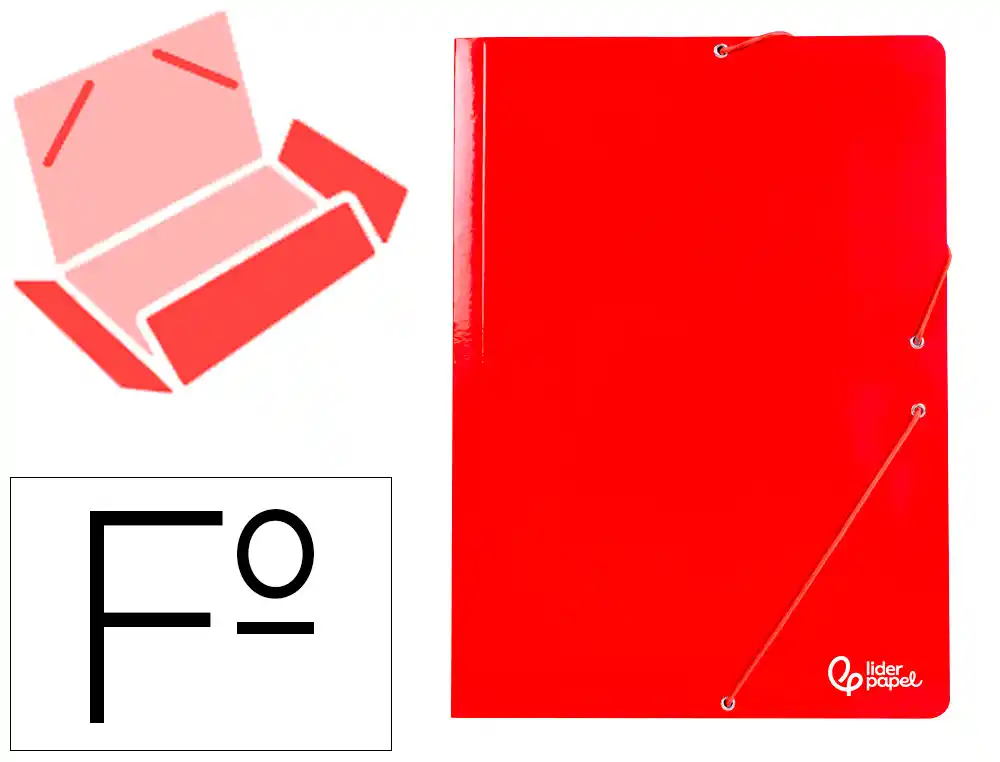 [165928] Carpeta liderpapel gomas tres solapas carton plastificado folio color rojo